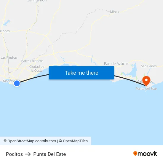 Pocitos to Punta Del Este map