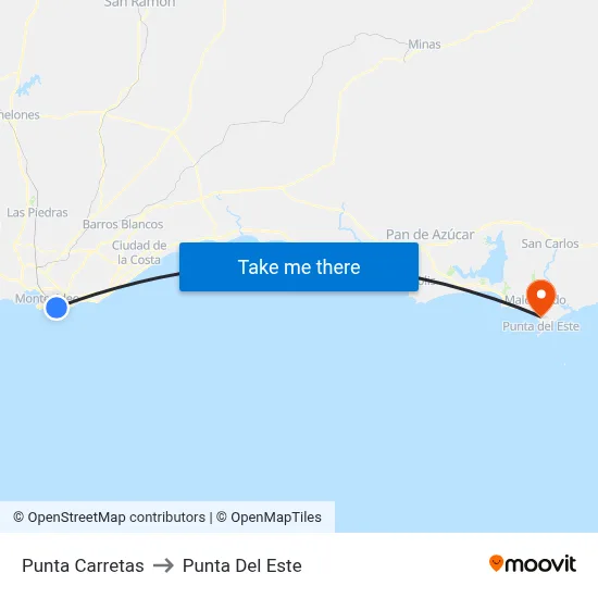 Punta Carretas to Punta Del Este map