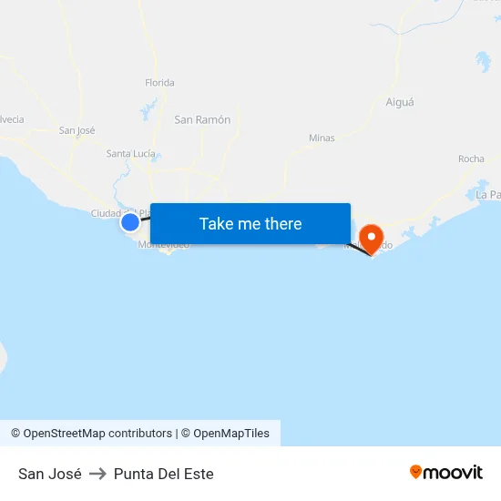 San José to Punta Del Este map