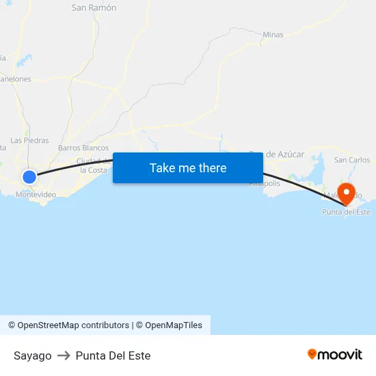 Sayago to Punta Del Este map
