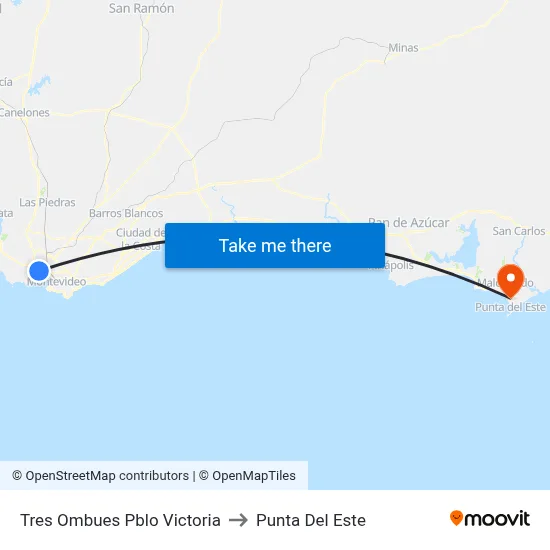 Tres Ombues Pblo Victoria to Punta Del Este map