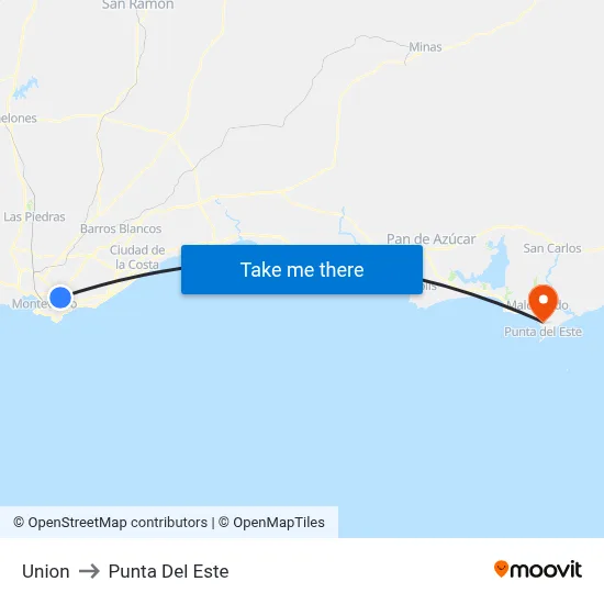 Union to Punta Del Este map