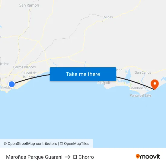 Maroñas Parque Guarani to El Chorro map