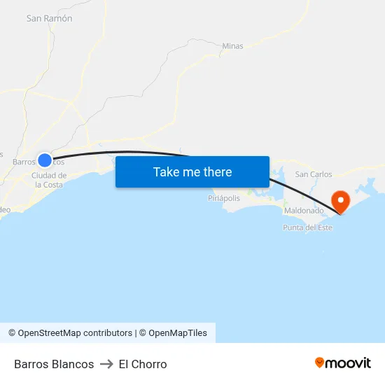 Barros Blancos to El Chorro map