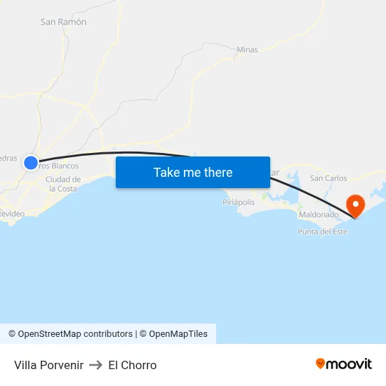 Villa Porvenir to El Chorro map