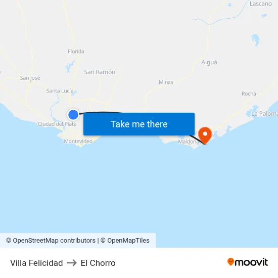 Villa Felicidad to El Chorro map