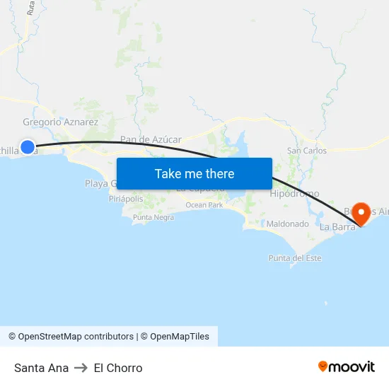 Santa Ana to El Chorro map