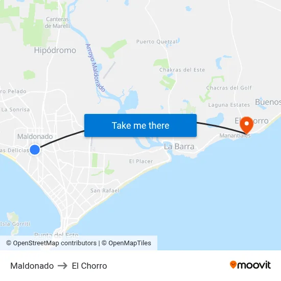 Maldonado to El Chorro map