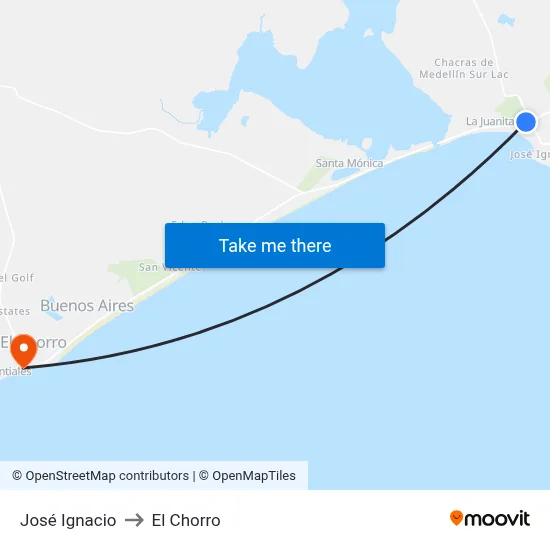 José Ignacio to El Chorro map