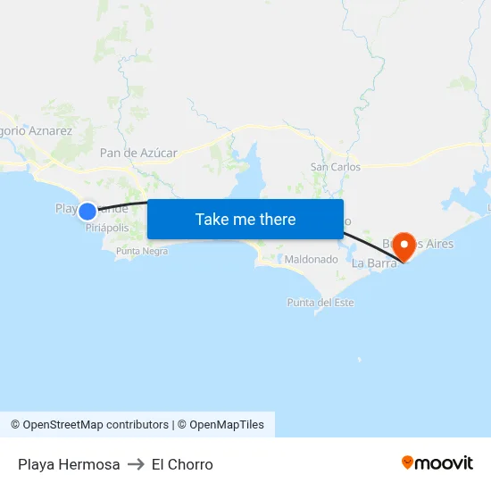 Playa Hermosa to El Chorro map