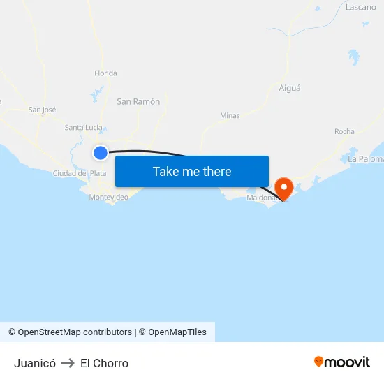 Juanicó to El Chorro map
