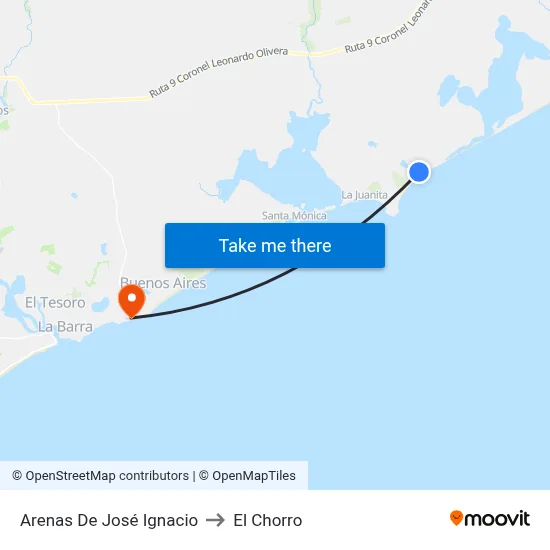 Arenas De José Ignacio to El Chorro map