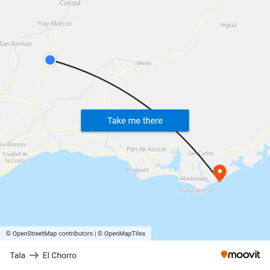 Tala to El Chorro map
