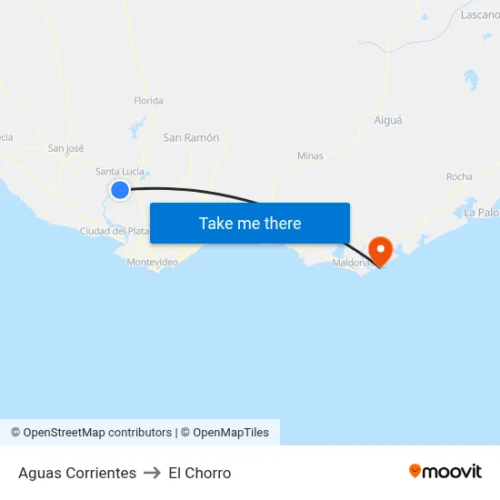 Aguas Corrientes to El Chorro map