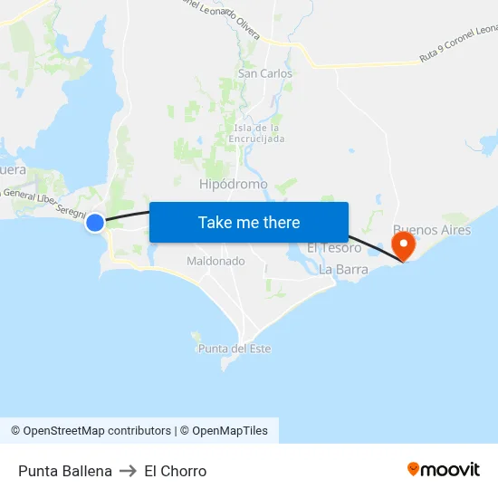 Punta Ballena to El Chorro map