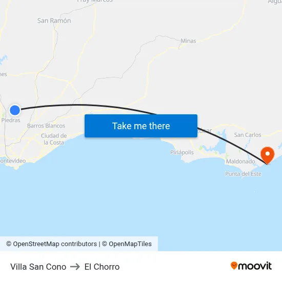 Villa San Cono to El Chorro map