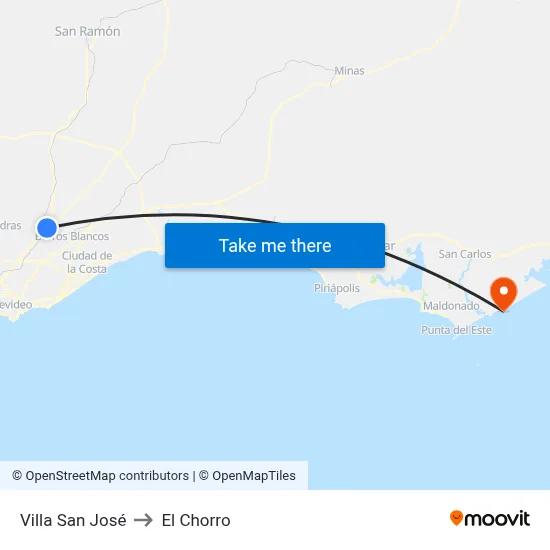 Villa San José to El Chorro map