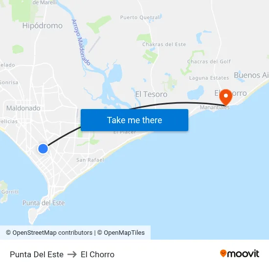 Punta Del Este to El Chorro map