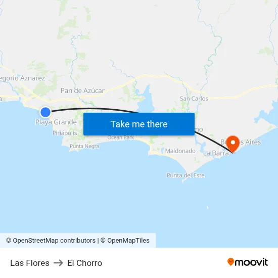 Las Flores to El Chorro map