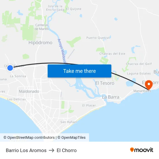 Barrio Los Aromos to El Chorro map