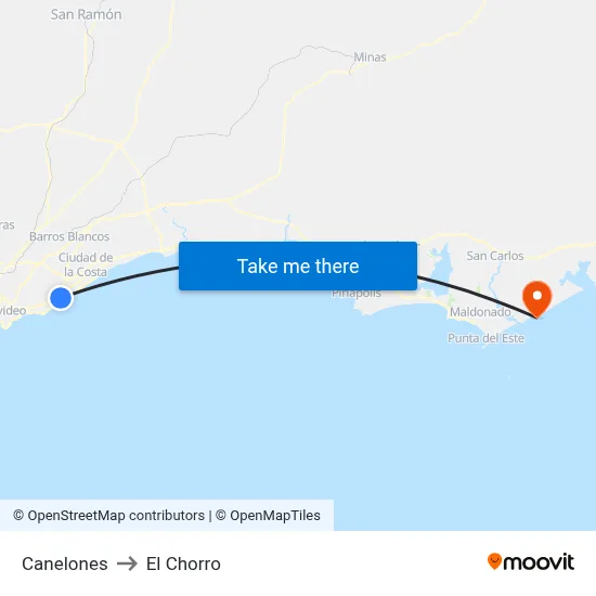 Canelones to El Chorro map