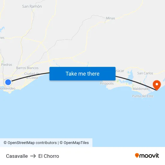 Casavalle to El Chorro map