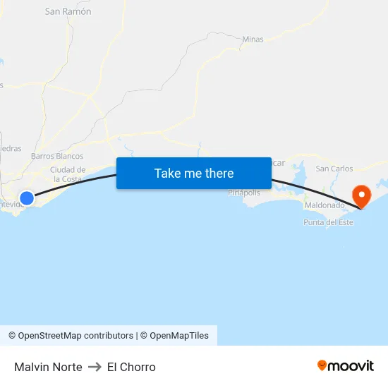 Malvin Norte to El Chorro map