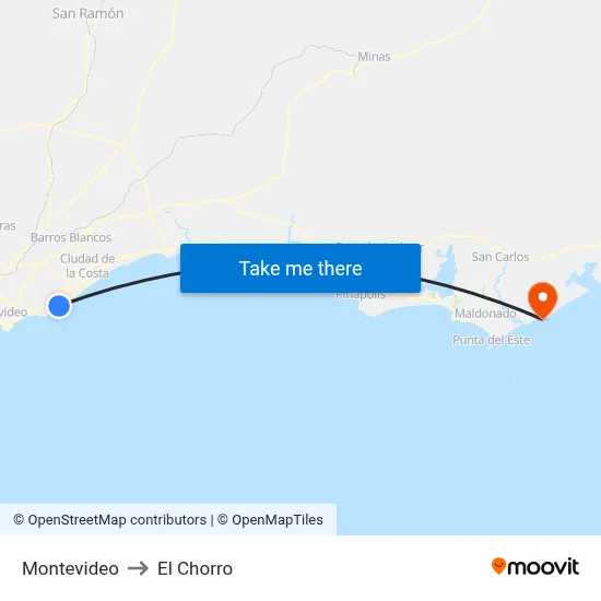 Montevideo to El Chorro map