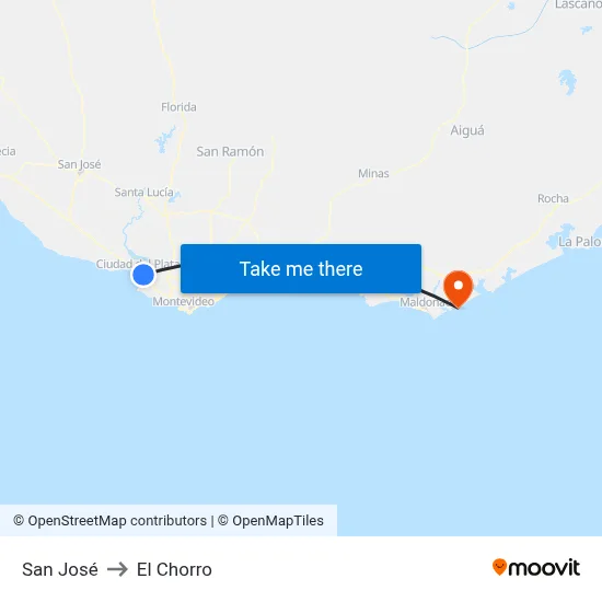 San José to El Chorro map
