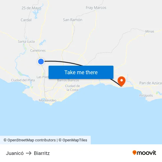 Juanicó to Biarritz map