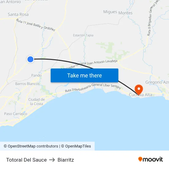 Totoral Del Sauce to Biarritz map