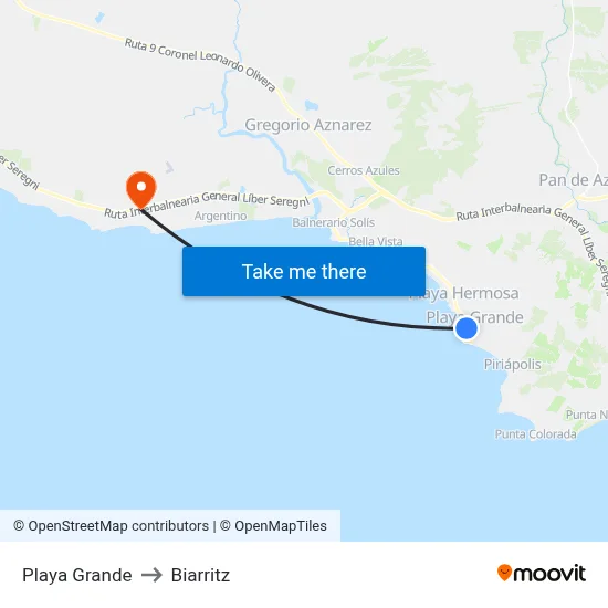 Playa Grande to Biarritz map