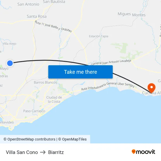 Villa San Cono to Biarritz map