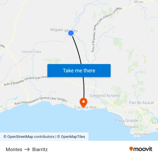Montes to Biarritz map