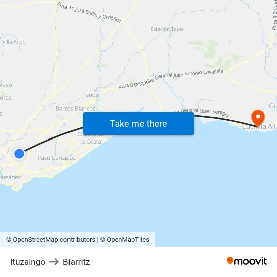 Ituzaingo to Biarritz map