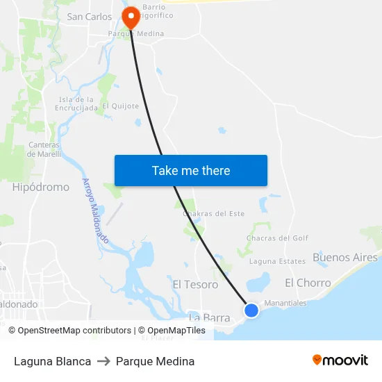 Laguna Blanca to Parque Medina map