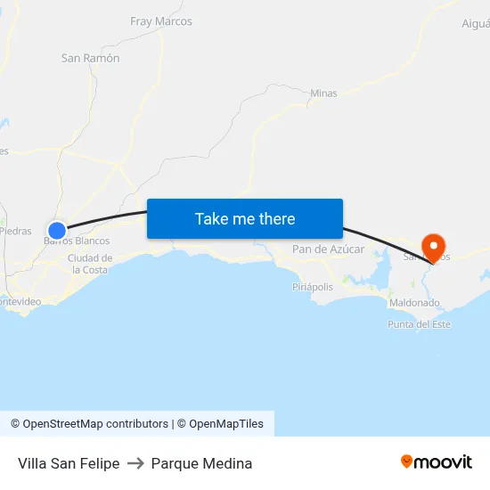 Villa San Felipe to Parque Medina map