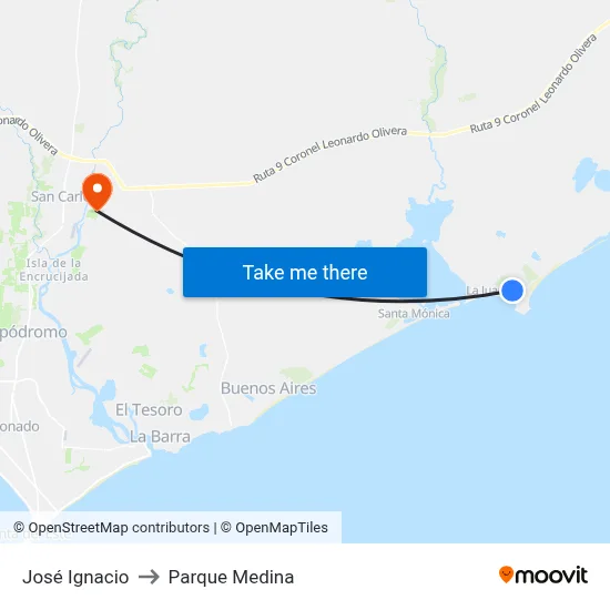 José Ignacio to Parque Medina map