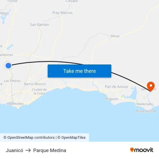 Juanicó to Parque Medina map