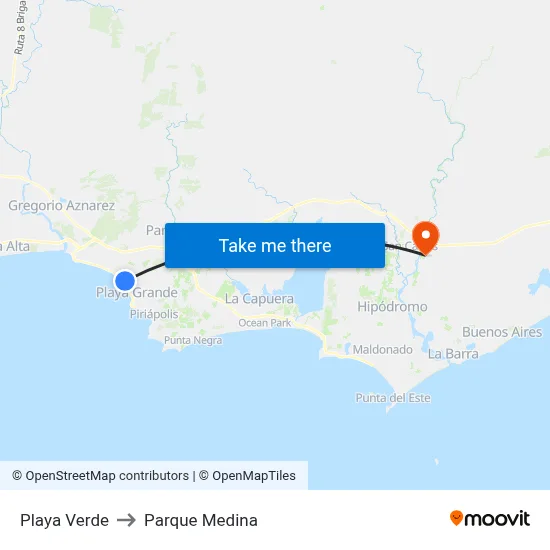 Playa Verde to Parque Medina map