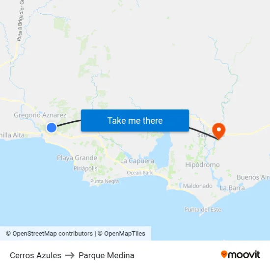 Cerros Azules to Parque Medina map