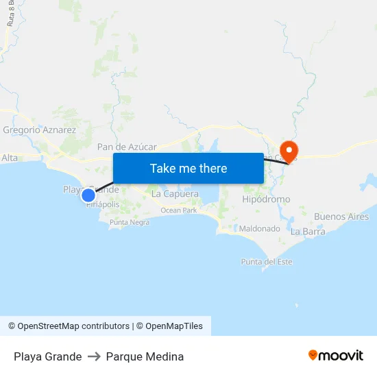 Playa Grande to Parque Medina map
