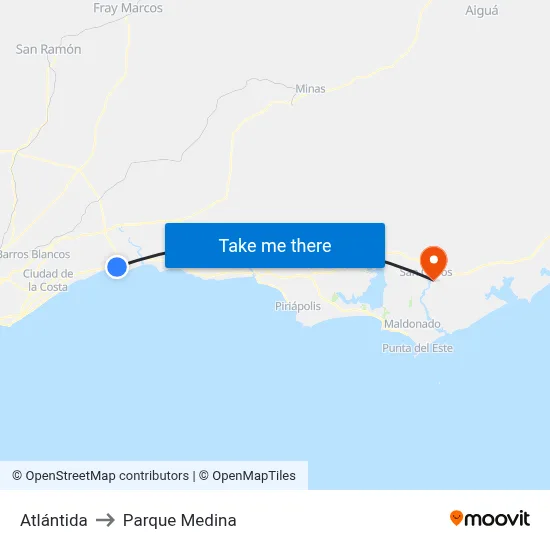 Atlántida to Parque Medina map
