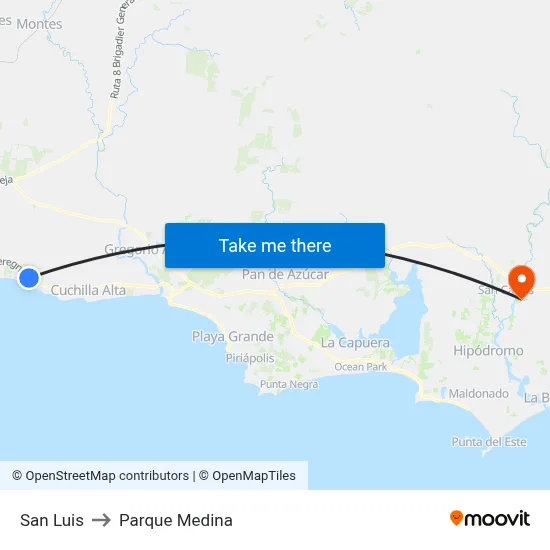 San Luis to Parque Medina map