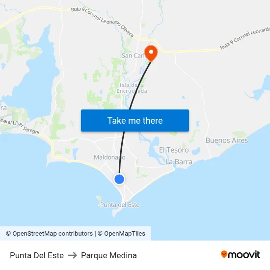 Punta Del Este to Parque Medina map
