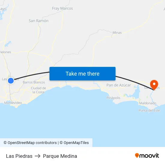 Las Piedras to Parque Medina map