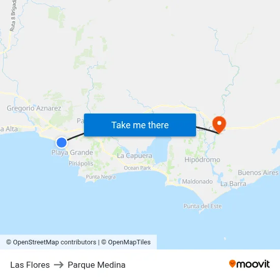 Las Flores to Parque Medina map