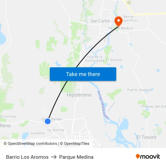 Barrio Los Aromos to Parque Medina map