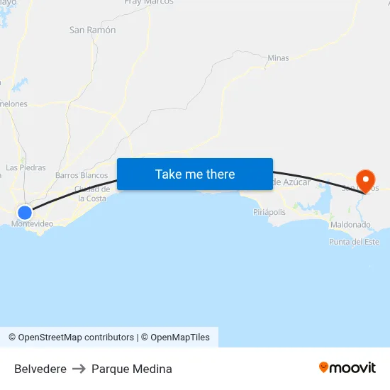 Belvedere to Parque Medina map