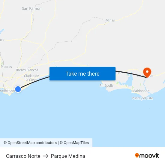 Carrasco Norte to Parque Medina map